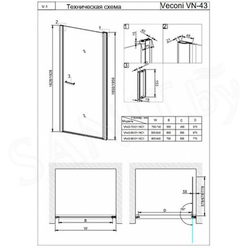 Душевая дверь Veconi VN-43B прозрачная