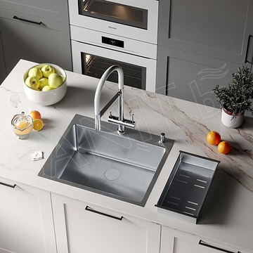 Кухонная мойка Roxen Simple 60 с коландером, дозатором и смесителем с подключением к фильтру воды