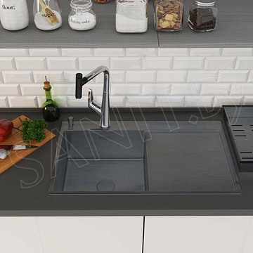 Кухонная мойка Roxen Vespa 78 PVD (графит) с коландером и дозатором