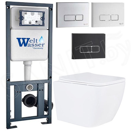 Комплект инсталляции Weltwasser Marberg 410 с кнопкой и подвесным унитазом Roxen Cube 530135-01