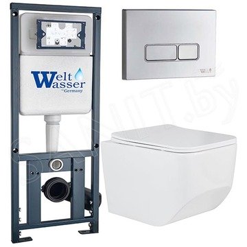Комплект инсталляции Weltwasser Marberg 410 с кнопкой и подвесным унитазом Roxen Boro 530145-01