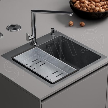 Кухонная мойка Roxen Snake 50 PVD графит с коландером и дозатором (износостойкое покрытие)