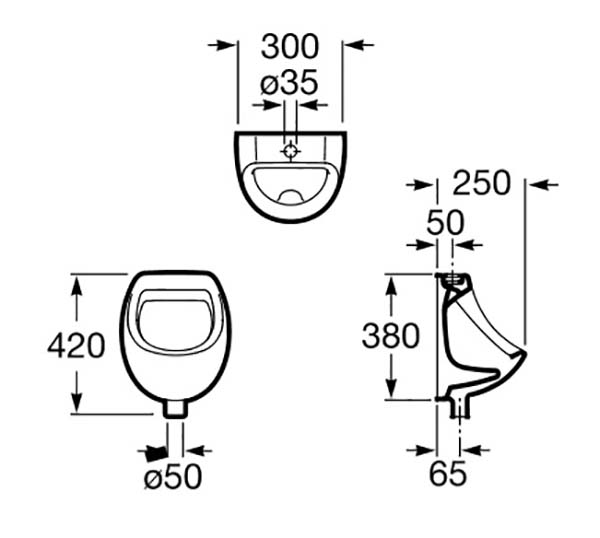 Писсуар подвесной roca mini 353145000 с вертикальным выпуском белый в комплекте с арматурой