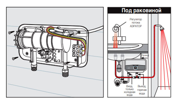 Схема подключения проточного водонагревателя аристон