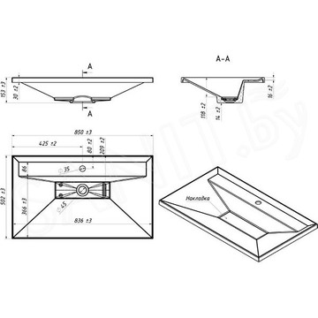Умывальник Belux Фаворит 650 / 750 / 850 / 1000 / 1200 белый матовый Solid Surface