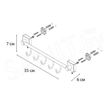 Планка с крючками Fixsen Kvadro FX-61305B-5