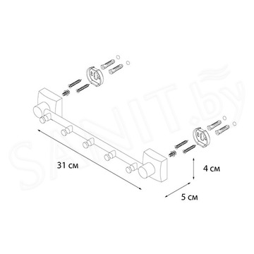 Планка с крючками Fixsen Kvadro FX-61305-5