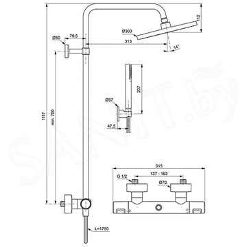 Душевая стойка Ideal Standard Idealrain Ceratherm T25 Black BC748XG с термостатом