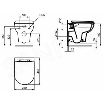 Подвесной унитаз Ideal Standard Exacto Rimless R002601 безободковый с крышкой SoftClose UV09001