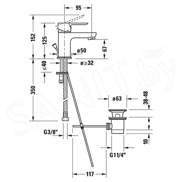 Смеситель для умывальника Duravit А.1 S A11010002010 с донным клапаном
