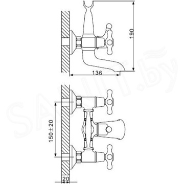 Смеситель для ванны Gappo Tubin G3265-3