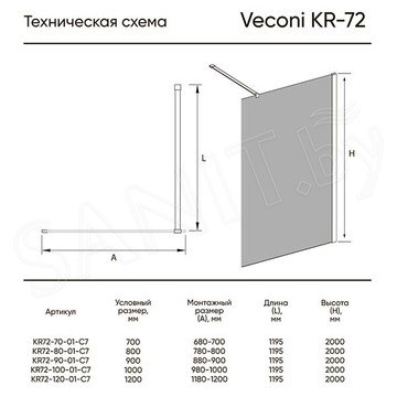Душевое ограждение Veconi KR-72 прозрачное