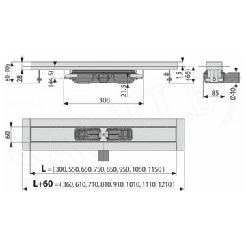 Душевой трап AlcaPlast Professional Low APZ106 550 / 650 / 750 / 850 / 950