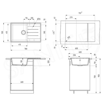Кухонная мойка Ulgran Quartz Prima 780
