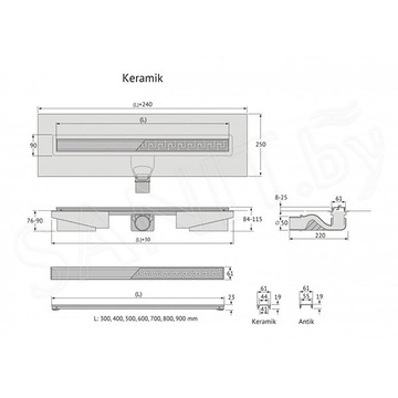 Душевой трап Berges Wasserhaus B1 Keramik черный матовый