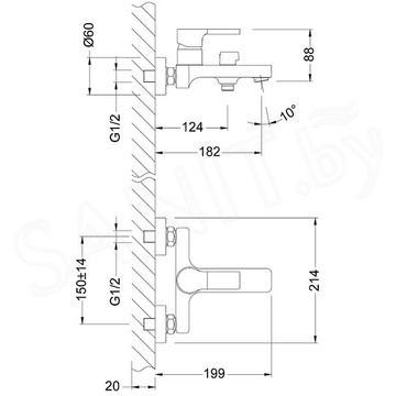 Смеситель для ванны Lemark Aura LM0614C