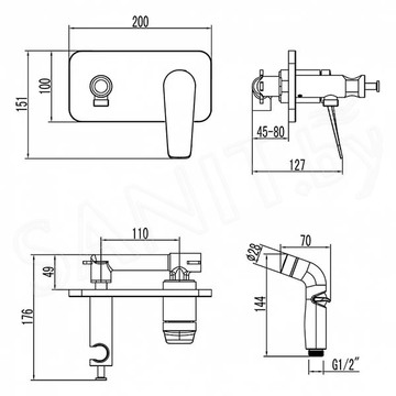 Смеситель встраиваемый Lemark Bronx LM3720BL с гигиеническим душем