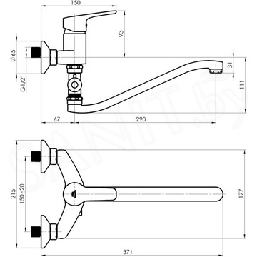 Смеситель для ванны Rubineta Uno-12/G N2GD01