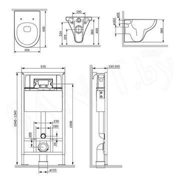 Комплект инсталляции AM.PM ProC IS70151.901700 с кнопкой ProC L и подвесным унитазом Gem FlashClean