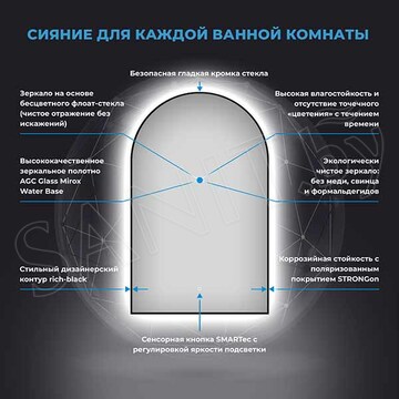 Зеркало Wellsee 7 Rays' Spectrum арочное с фоновой LED-подсветкой