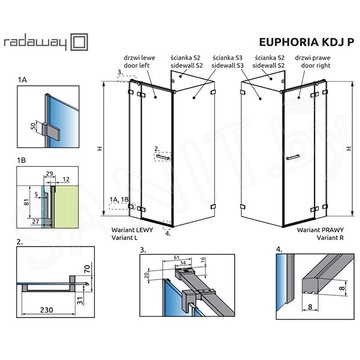 Душевой уголок Radaway Euphoria KDJ P 61.2+34.3 + S3 + S2