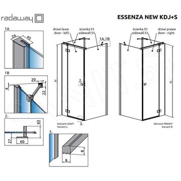 Душевой уголок Radaway Essenza New KDJ+S 100 + S1 + S1