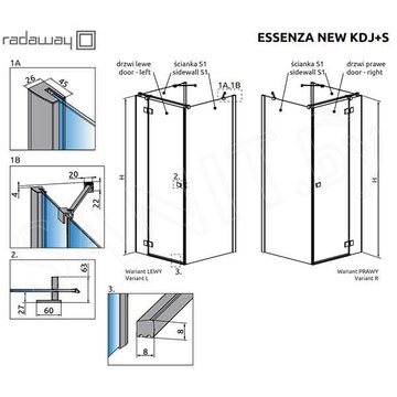 Душевой уголок Radaway Essenza New KDJ+S 120 + S1 + S1