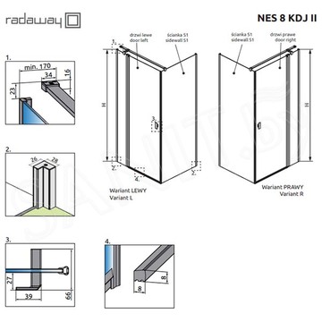 Душевой уголок Radaway Nes 8 KDJ II Black 90 + S1