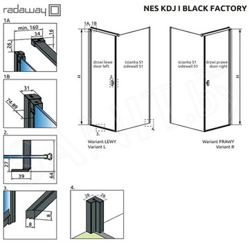 Душевой уголок Radaway Nes KDJ I Black Factory 80 + S1
