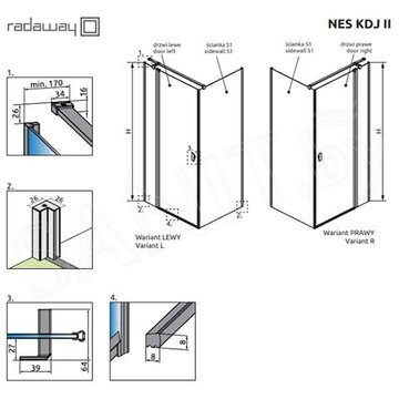 Душевой уголок Radaway Nes KDJ II Black 90 + S1