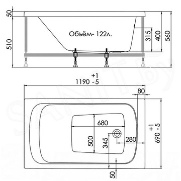Акриловая ванна 1AcReal Gamma 120 / 130 / 140 / 150 / 160 / 170