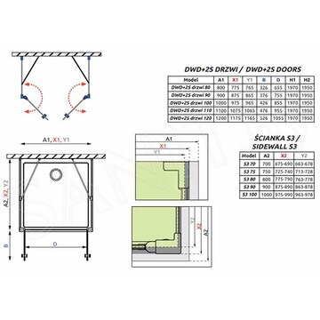 Душевой уголок Radaway Eos DWD+2S 90 + S3 + S3