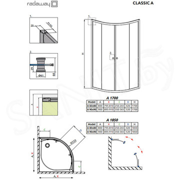 Душевой уголок Radaway Classic A 1850 Graphite белый профиль