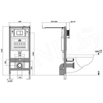 Система инсталляции для унитаза Roxen StounFix Dual Fresh 710200 с удлиненными креплениями в комплекте