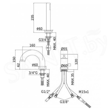 Смеситель на борт ванны Paffoni Light LIG047ST на 3 отверстия