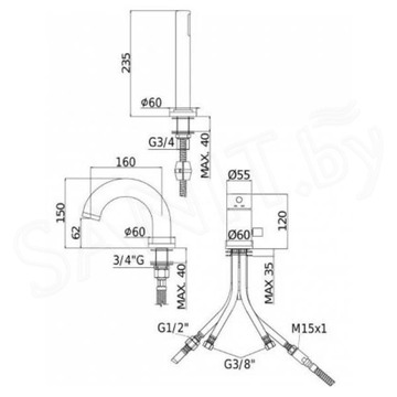 Смеситель на борт ванны Paffoni Light LIG047HG на 3 отверстия