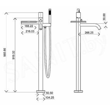 Смеситель для ванны Boheme Stick 129-BCR.2 Black Touch Chrome напольный