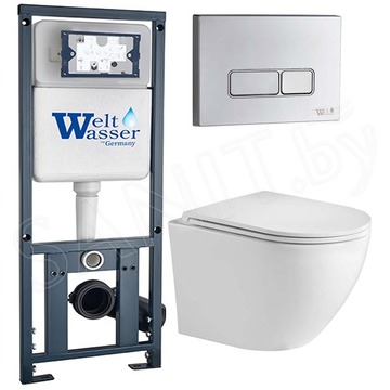 Комплект инсталляции Weltwasser Marberg 410 с кнопкой и подвесным унитазом Merzbach 041 GL-WT