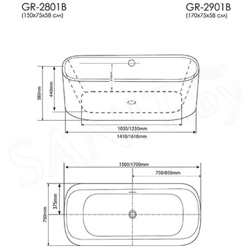 Акриловая ванна Grossman GR-2801B / GR-2901B