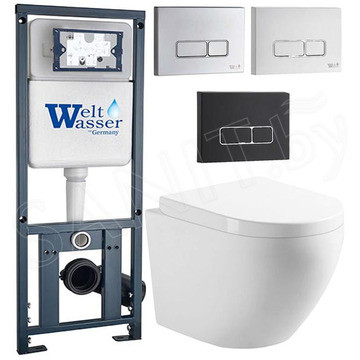 Комплект инсталляции Weltwasser Marberg 410 с кнопкой и подвесным унитазом Roxen Antares 530185-02