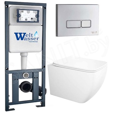 Комплект инсталляции Weltwasser Marberg 410 с кнопкой и подвесным унитазом Roxen Cube 530135-01