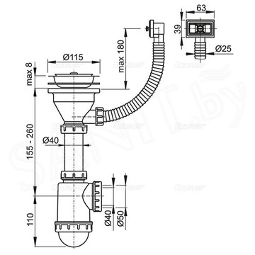 Сифон для мойки Alcaplast A447-DN50/40