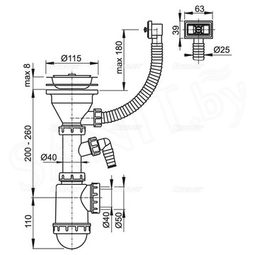 Сифон для мойки Alcaplast A447P-DN50/40