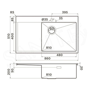 Кухонная мойка Omoikiri Akisame 86-GB-R Side