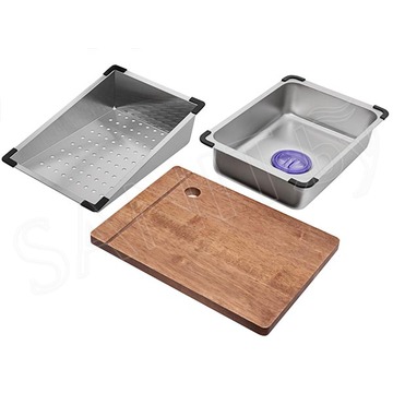 Кухонная мойка Arfeka Sensor Eco AR 75 Satin со смесителем, ринзером, двумя коландерами и разделочной доской