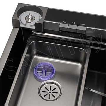 Кухонная мойка Arfeka Sensor Eco AR 75 Black Nano со смесителем, ринзером, двумя коландерами и разделочной доской