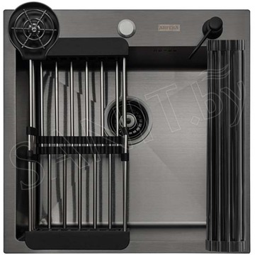 Кухонная мойка Arfeka Eco AR 50 Black с коландером, дозатором, роллер-матом и ринзером