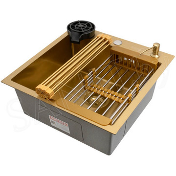 Кухонная мойка Arfeka Eco AR 50 Gold с коландером, дозатором, роллер-матом и ринзером