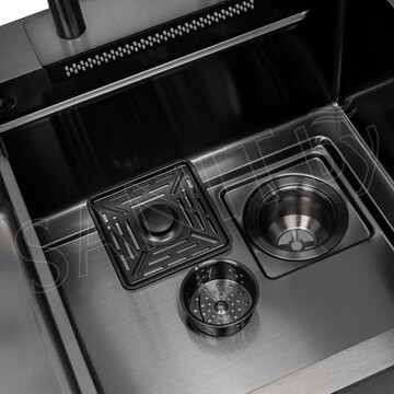 Кухонная мойка Arfeka Eco AR 68 Black PVD Nano со смесителем, ринзером, двумя коландерами, разделочной доской и дозатором