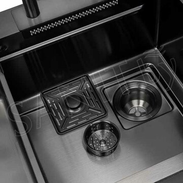 Кухонная мойка Arfeka Eco AR 75 Black PVD Nano со смесителем, ринзером, двумя коландерами, разделочной доской и дозатором